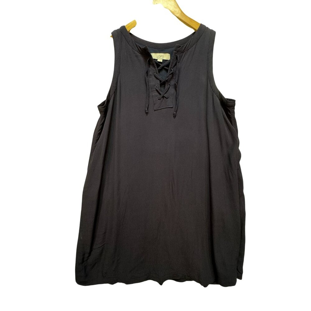 Ann Taylor Loft Women's Lace Up Tunic Dress Size M Deep Navy Sleeveless Casual